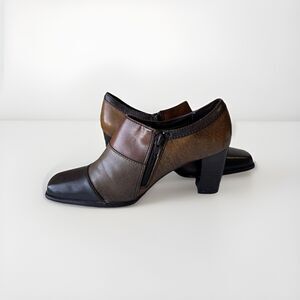 Highlights Women’s Brown Leather Ankle Heels Zipper Booties Size 7.5